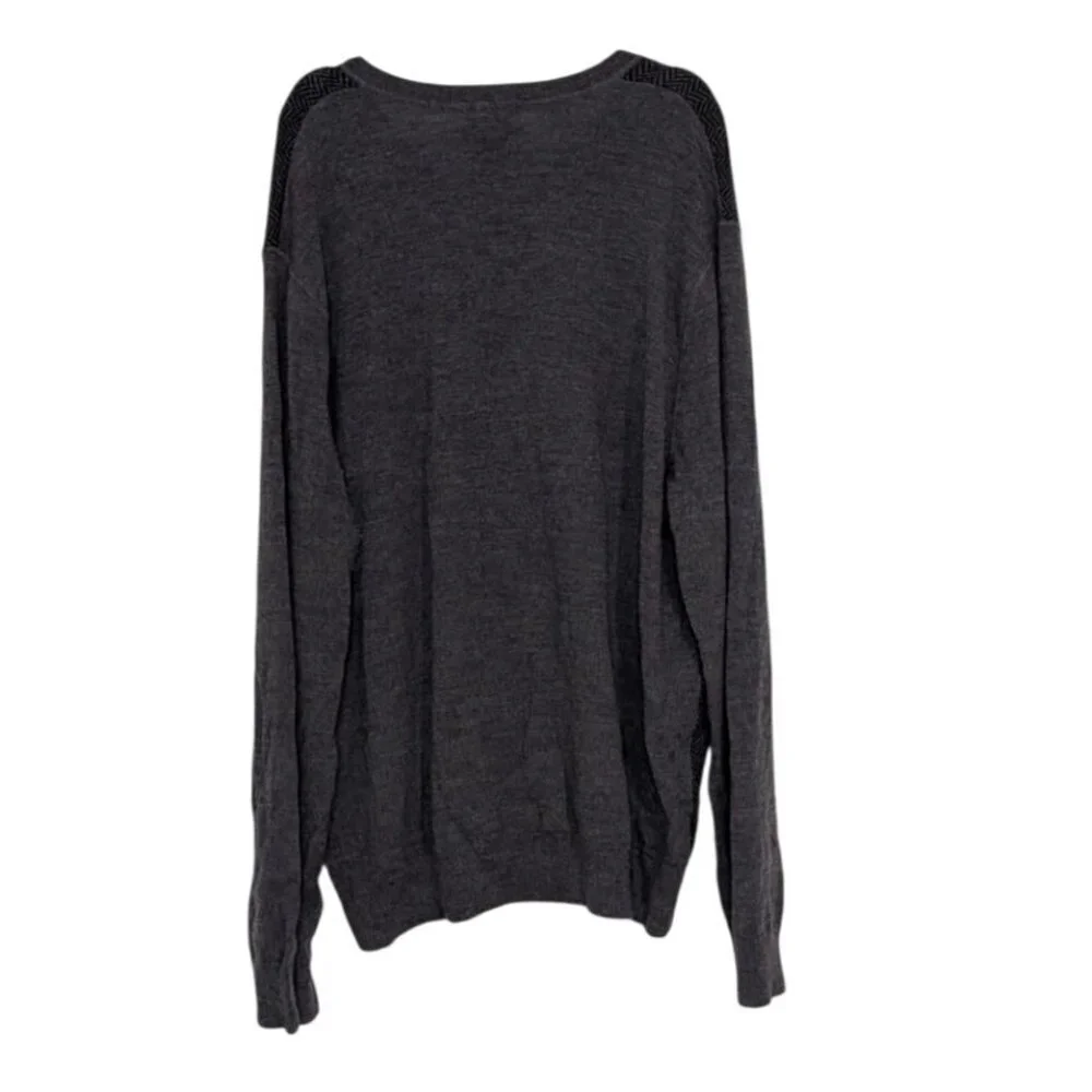 Banana Republic Merino Wool Herringbone Sweater Mens Size XXL Gray Knit V Neck